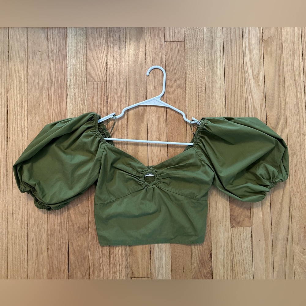 Abercrombie & Fitch Sage Green Puff Sleeve Blouse